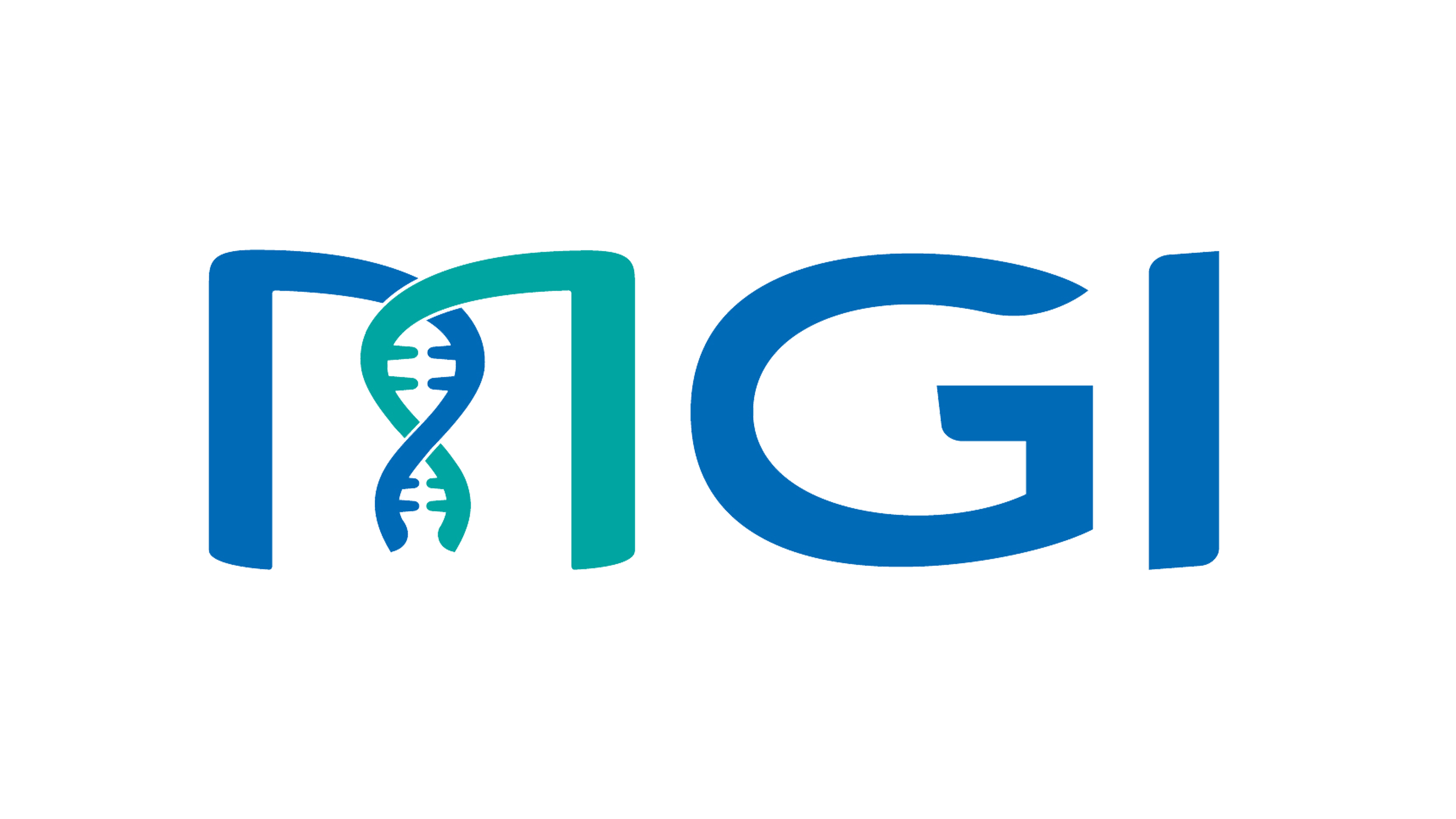 MGI logo i blå og grønn farge med et DNA-symbol i midten.